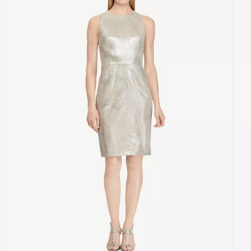 Lauren by Ralph Lauren straight dress‎ size 4 metallic champagne color lined